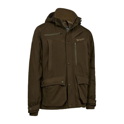 Olive green Deerhunter Muflon Pro jacket with hood, stylish and warm outdoors wear
