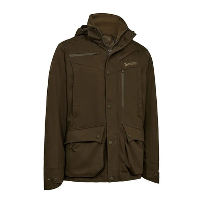 Olive green Deerhunter Muflon Pro Light Jacket with hood for outdoor adventures
