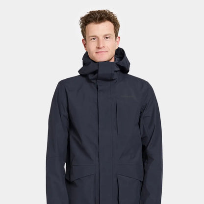 Man in navy Didriksons Andreas Parka 2, perfect for country clothing and outdoors