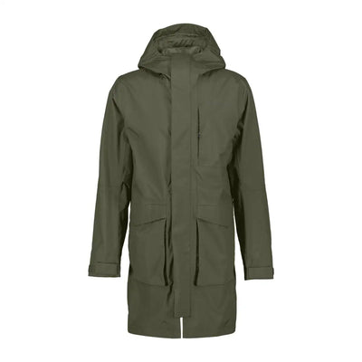Men’s olive green waterproof hoodie jacket for outdoors and country clothing, perfect for hunting