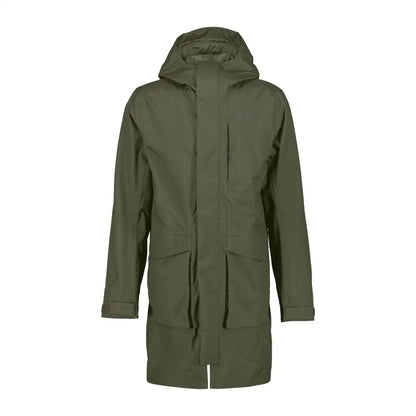 Men’s olive green waterproof hoodie jacket for outdoors and country clothing, perfect for hunting