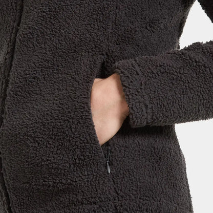 Dark fuzzy fleece jacket with pocket, perfect for country clothing and outdoor adventures