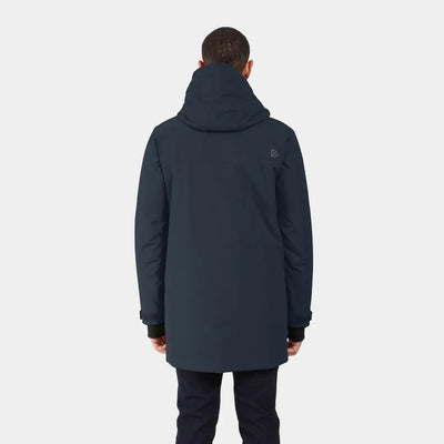Navy blue Didriksons Drew Parka 8 seen from behind, showcasing stylish winter warmth