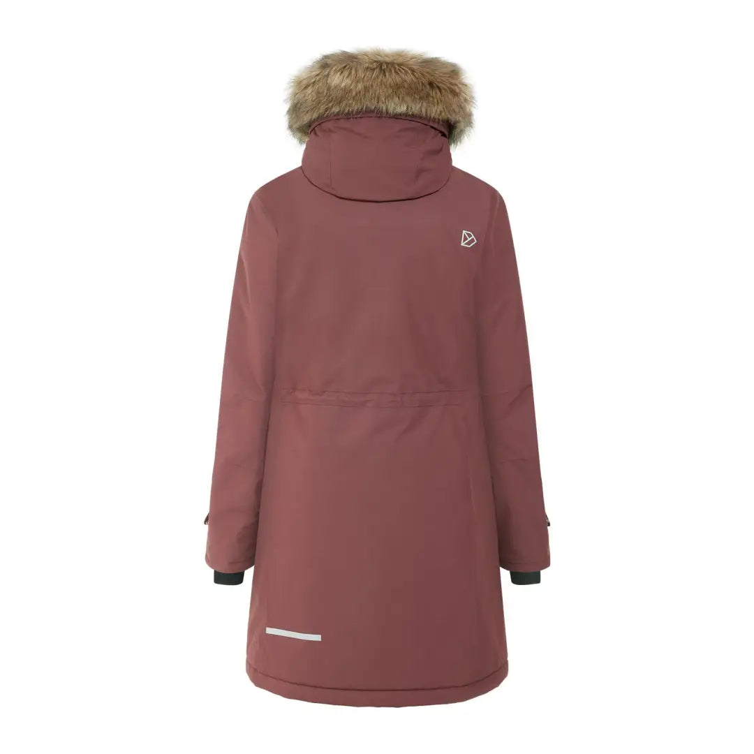 Dusty rose Didriksons Erika Womens Parka with brown fur-lined hood, a classic Didriksons parka