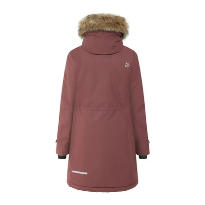 Dusty rose Didriksons Erika Womens Parka with brown fur-lined hood, a classic Didriksons parka