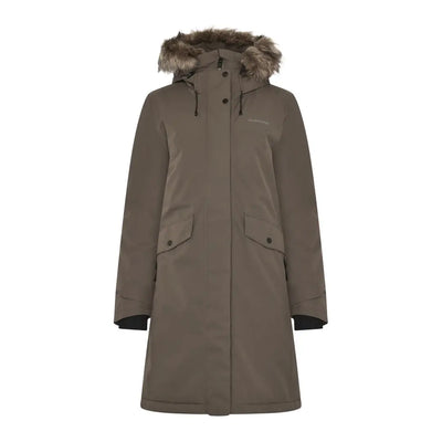 Olive-green Didriksons Erika Womens Parka with fur-trim hood and front pockets