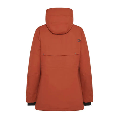 Burnt orange Didriksons Frida Womens Parka sporty mid-length parka with black cuffs