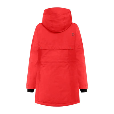 Red waterproof sporty mid-length parka with hood and black cuffs for Didriksons Frida Womens