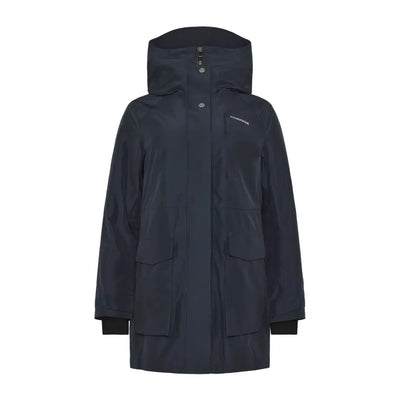 Didriksons Harriet womens parka in dark blue with flap pockets, perfect for country hunting style