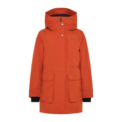 Didriksons Harriet womens parka in orange with large pockets, perfect for country clothing and hunting