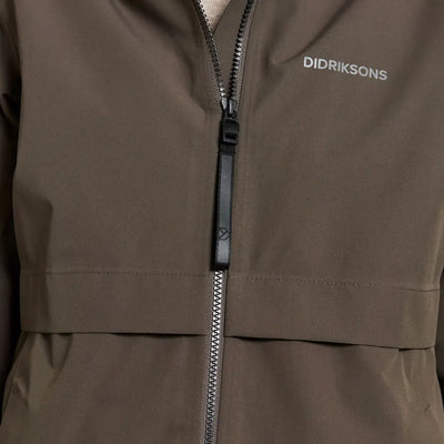 Brown zippered jacket with black zipper pull from Didriksons Helle Womens Parka for outdoor country clothing and hunting