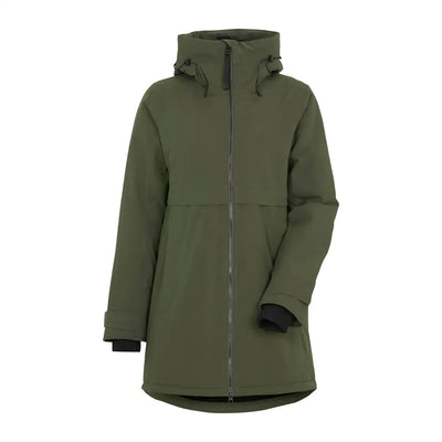 Didriksons Helle Womens Parka in dark olive green, perfect for country clothing outdoors