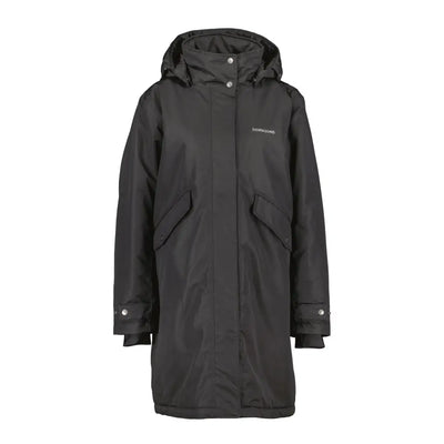 Dark gray Didriksons Josefine Womens Parka 2, a classic windproof parka with zippered pockets