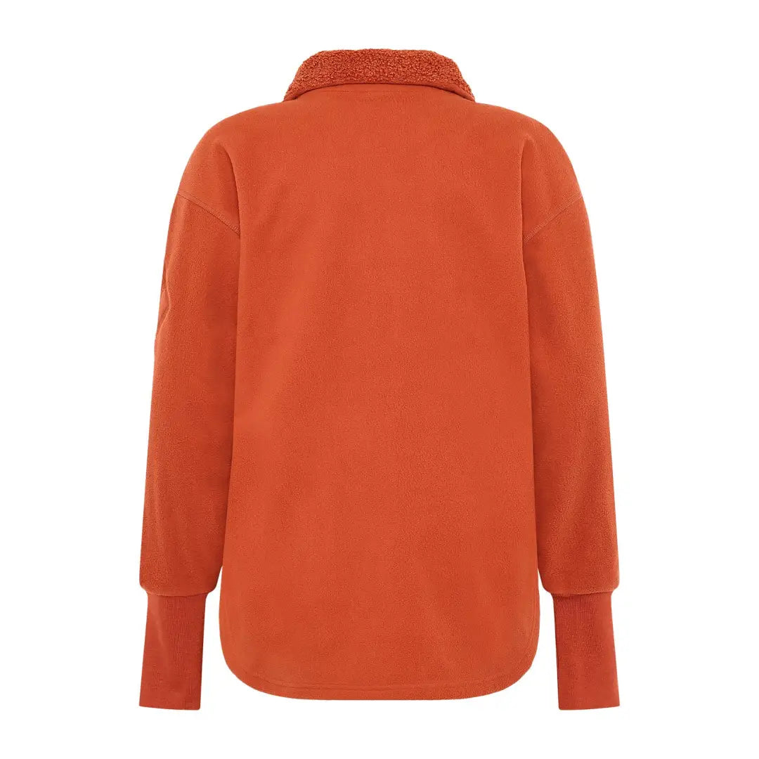 Orange long-sleeved fleece pullover with sherpa collar from Didriksons Ronja for outdoors