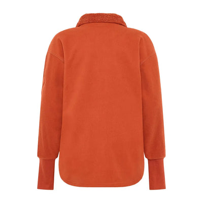 Orange long-sleeved fleece pullover with sherpa collar from Didriksons Ronja for outdoors