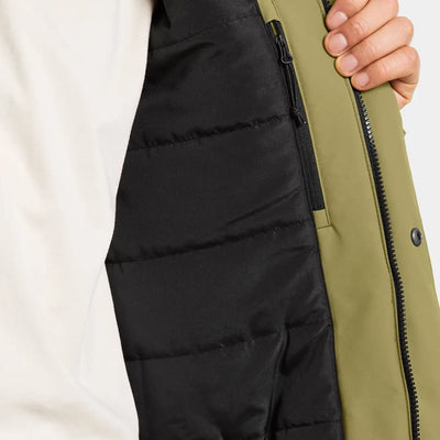 Olive green Didriksons Stefan Jacket with black quilted lining and zippered pocket