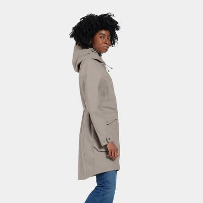 Woman in beige Didriksons Thelma parka, fully waterproof and windproof style