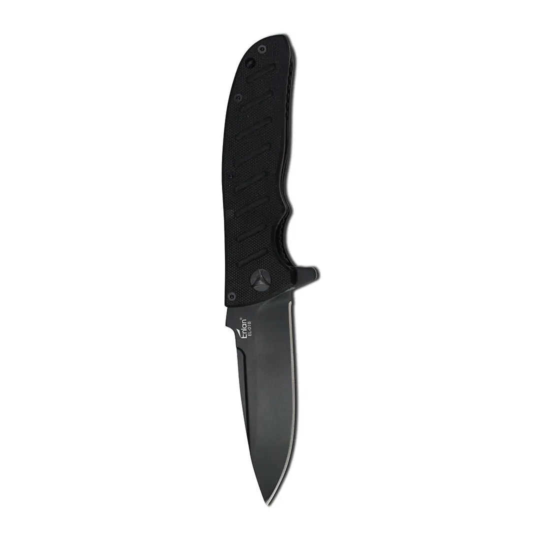 Black Enlan EL-01B tactical knife with serrated blade for hunting outdoors