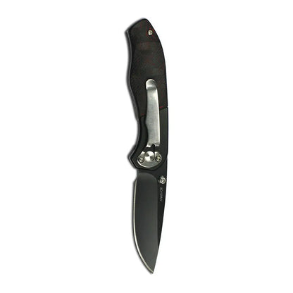 Sleek black Enlan M022B3 folding knife with silver accents for hunting outdoors