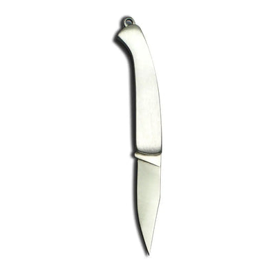 Enlan M032S silver pocket knife with curved stainless steel blade and white handle