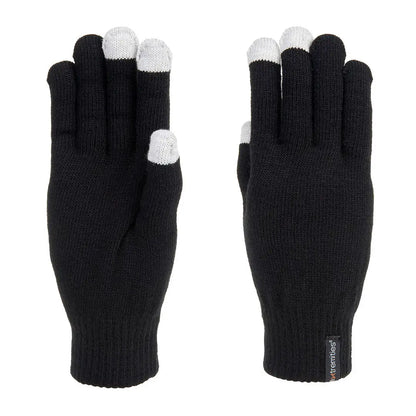 Black knit extremities thinny touch gloves with white fingertips for touchscreen use