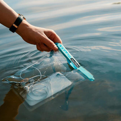 Waterproof Fidlock Maxi Dry Bag phone pouch with blue clip for ultimate protection