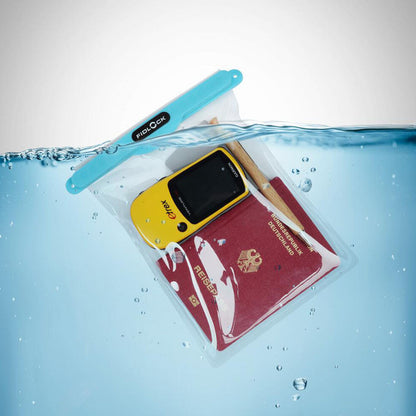 Waterproof Fidlock Maxi Dry Bag holding electronics and passport for ultimate protection