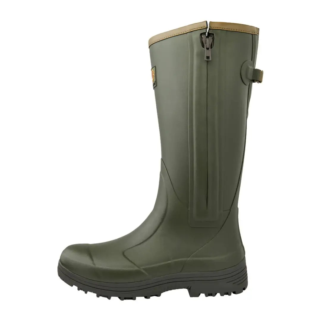 Olive green rubber boot with zipper for pheasant game men’s normal calf fit Wellington boots