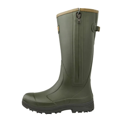 Olive green rubber boot with zipper for pheasant game men’s normal calf fit Wellington boots