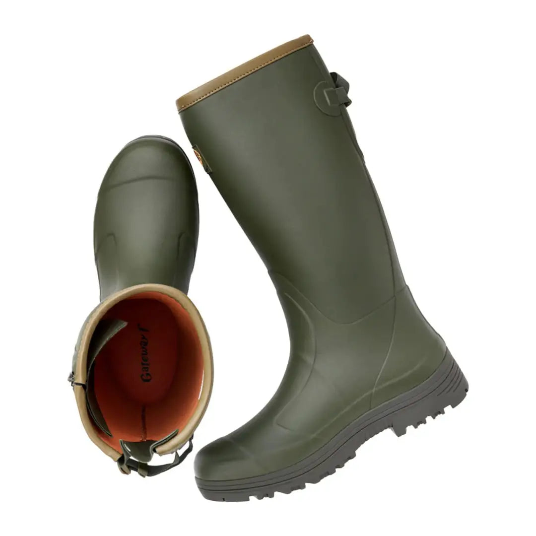 Olive green rubber boots from Gateway1 Pheasant Game line with normal calf fit for men