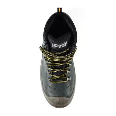 Black Grisport Contractor Safety Boot with yellow laces for tough workplace environments