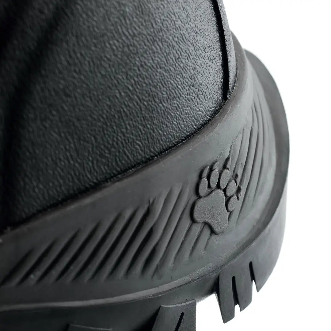 Black textured outdoor boot with paw print logo on heel for Grubs Bearline country clothing