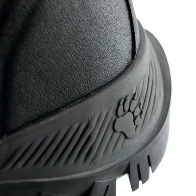 Black textured outdoor boot with paw print logo on heel for Grubs Bearline country clothing