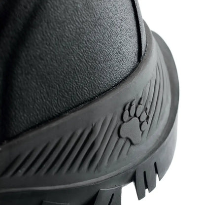 Black textured outdoor boot with paw print logo on heel for Grubs Bearline country clothing