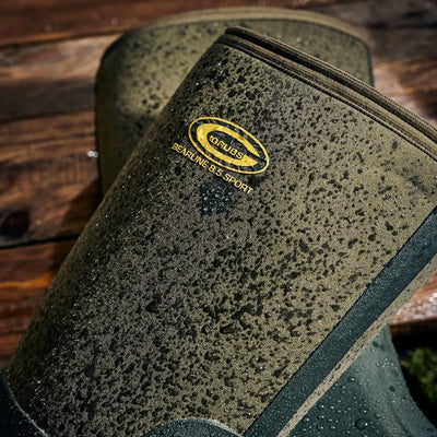 Waterproof olive green Grubs Bearline boots with textured surface for country clothing and hunting