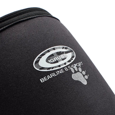 Black fabric with grubs bearline logo and hunting country clothing design