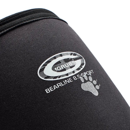Black fabric with grubs bearline logo and hunting country clothing design