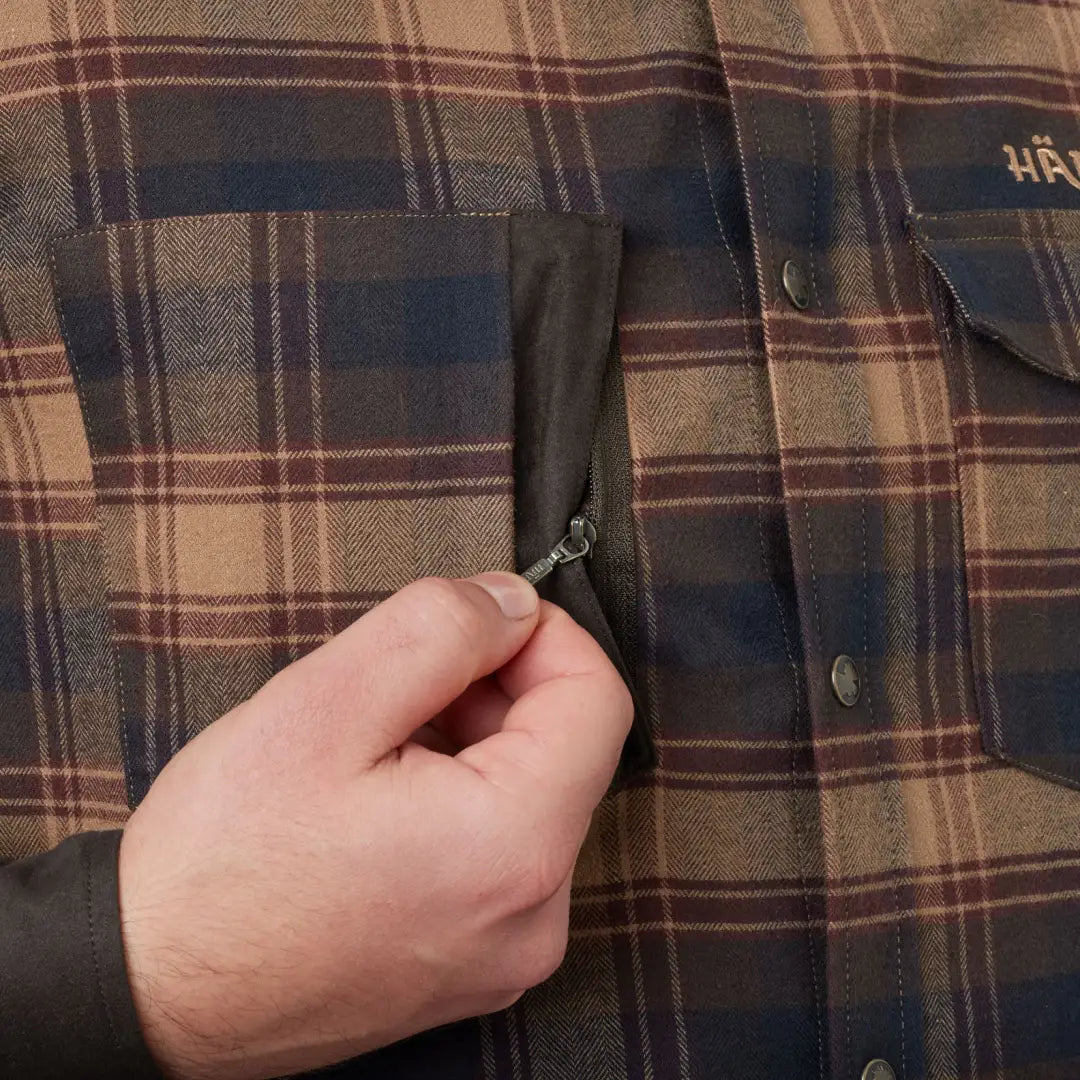 Härkila Aivak Long Sleeve Shirt with plaid flannel, zippered pocket, perfect for country hunting gear