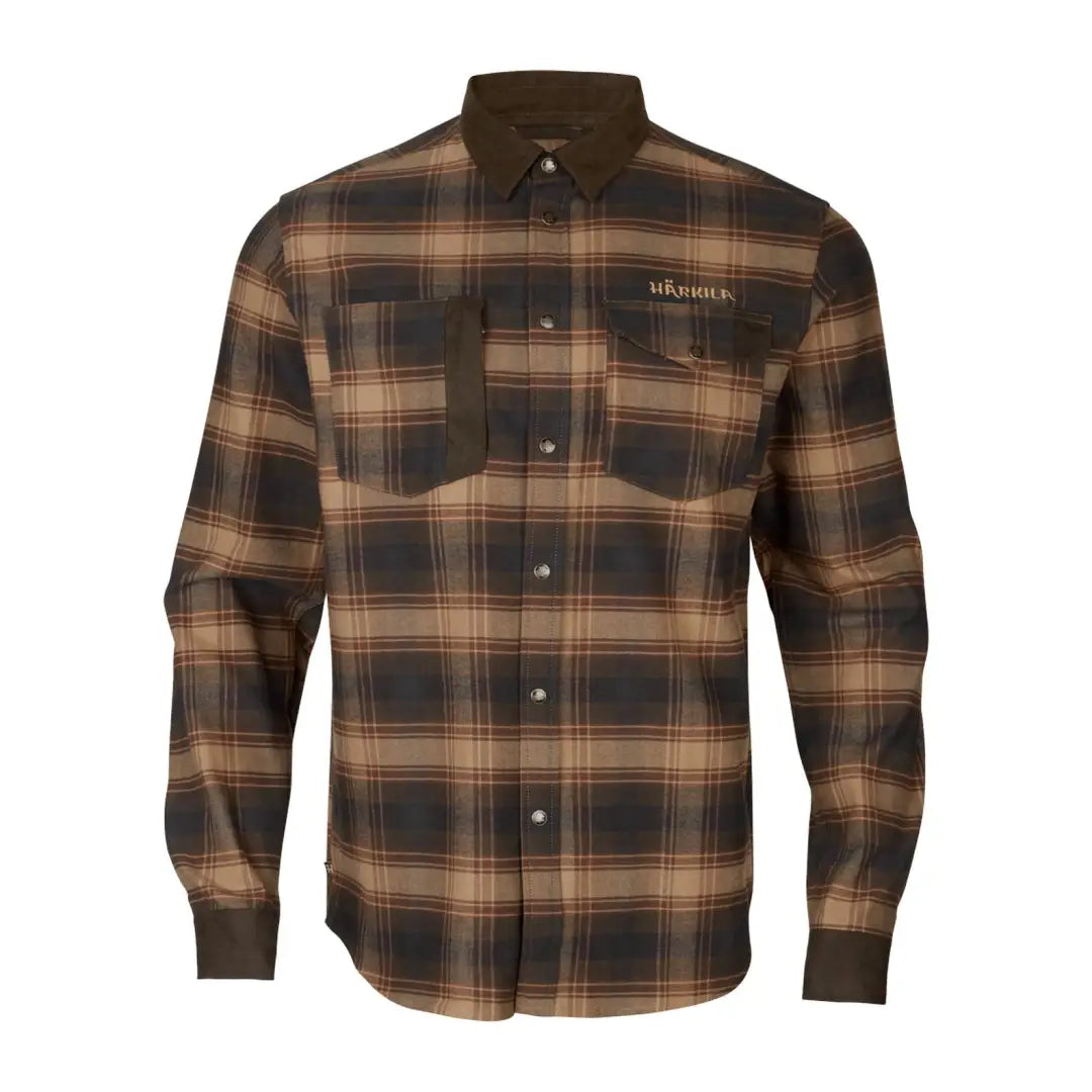 Härkila Aivak Long Sleeve Shirt brown tan plaid press stud country clothing hunting look