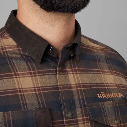 Härkila Aivak Long Sleeve Shirt with plaid flannel, suede collar, press studs for country hunting gear
