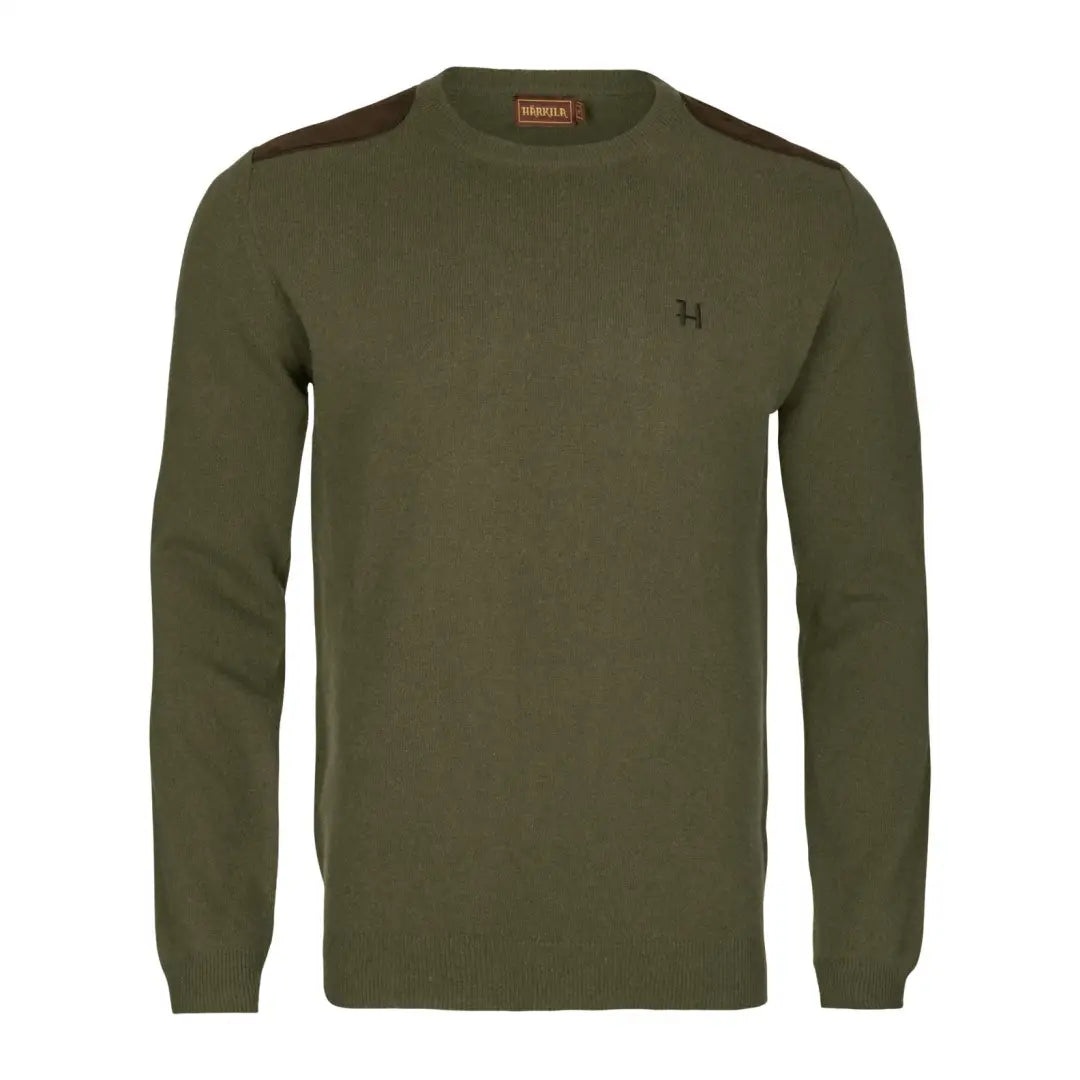 Olive green Härkila Arran Pullover with shoulder patches for country clothing and hunting