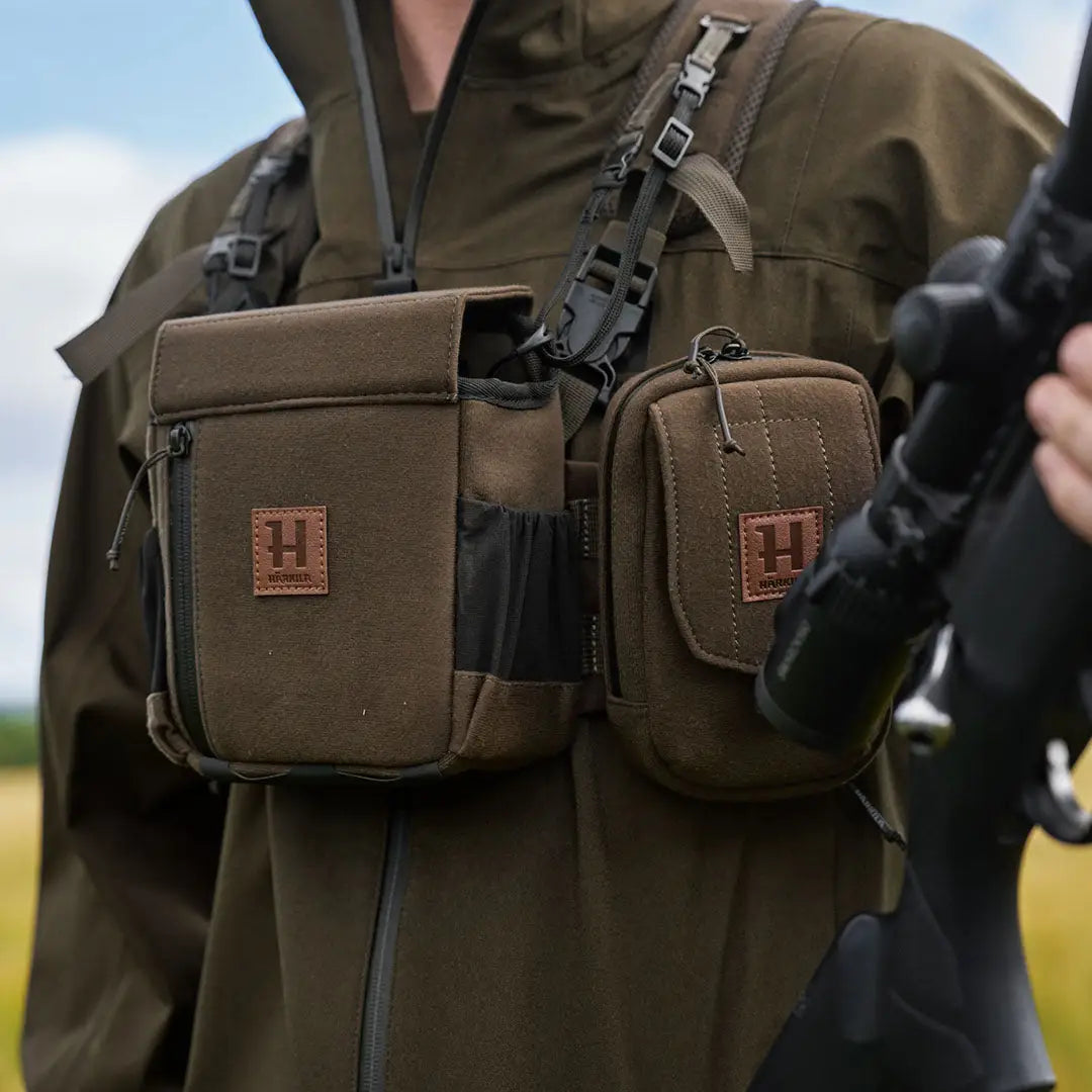 Chest-mounted Hunting Pouches in the Harkila Bino Harness for country clothing enthusiasts