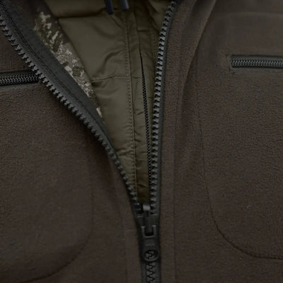 Partially zipped brown fleece jacket from Härkila Kamko N CTYX WSP reversible fleece collection