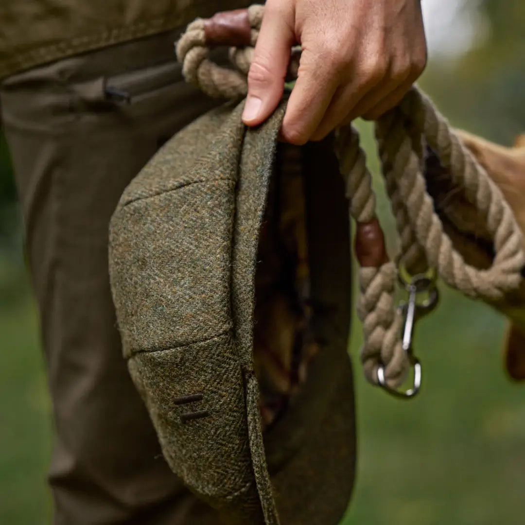 Green tweed baker boy cap with rope leash from Härkila Kenmore Cl. Baker Boy Cap