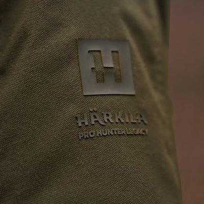 Olive green fabric with Härkila Pro Hunter GTX Legacy logo on jacket