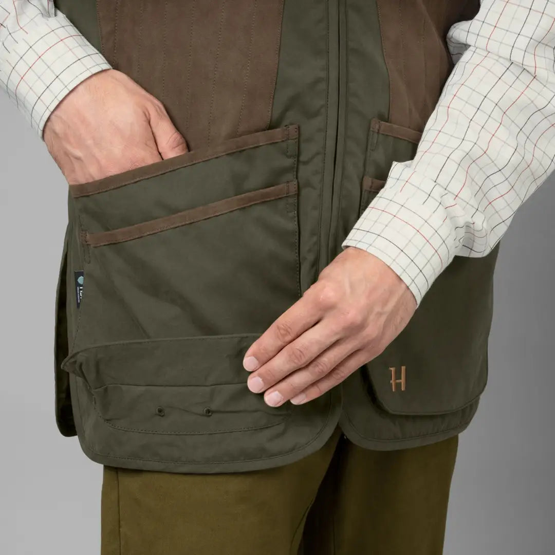 Olive and brown Rannoch HSP Shooting Waistcoat for Rannoch HSP shooting adventures
