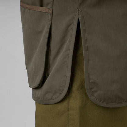 Olive green Rannoch HSP shooting waistcoat with rounded hem for outdoor wear
