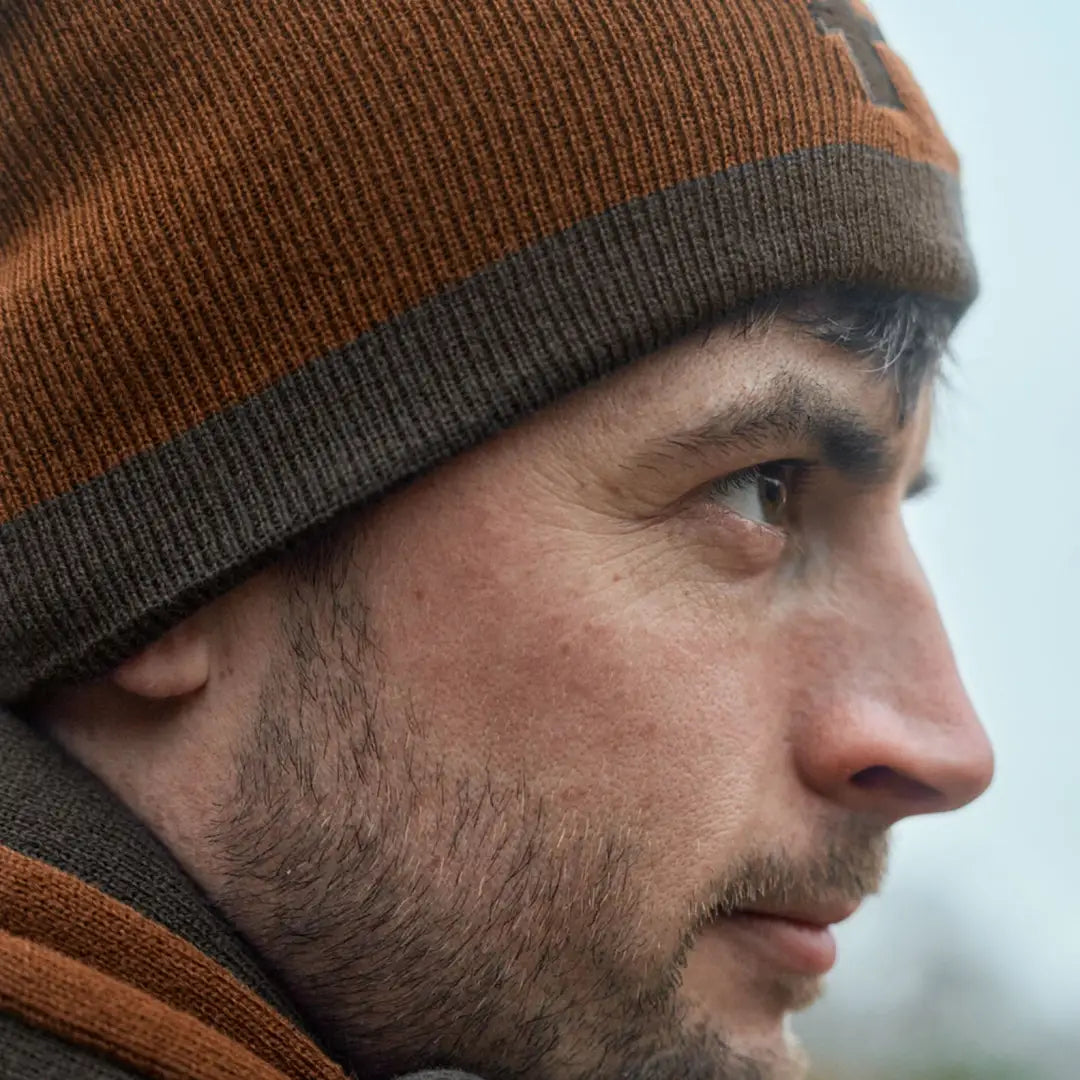 Man wearing Härkila reversible beanie for country clothing and hunting looks