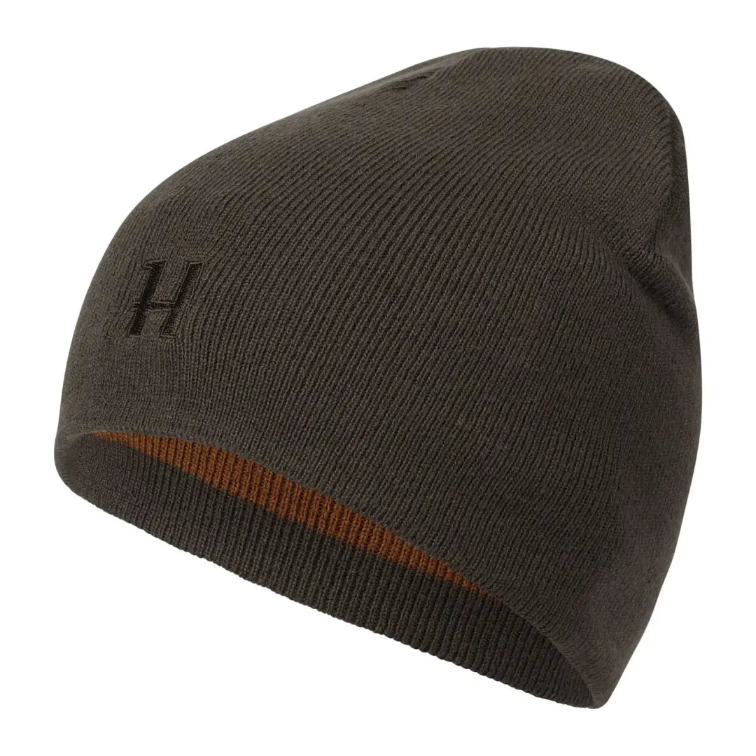Brown knit beanie with folded brim from Härkila Reversible Beanie for country clothing and hunting