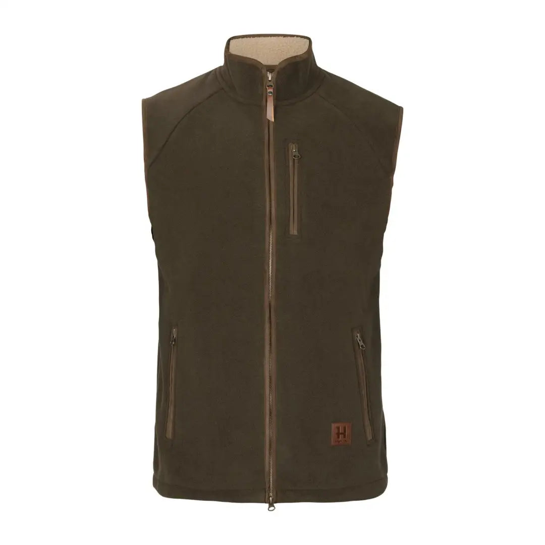 Olive green Härkila Sandhem Sherpa Fleece Waistcoat showing cozy sherpa fleece vibe